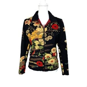 Vintage 90s Ubu Women S Reversible Jacket Full Zip Asian Floral Satin Crinkle
